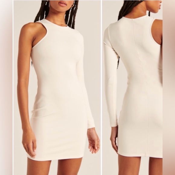Abercrombie & Fitch One-Shoulder Cream Bodycon Mini Dress - Petite Size XXSP - Picture 4 of 11